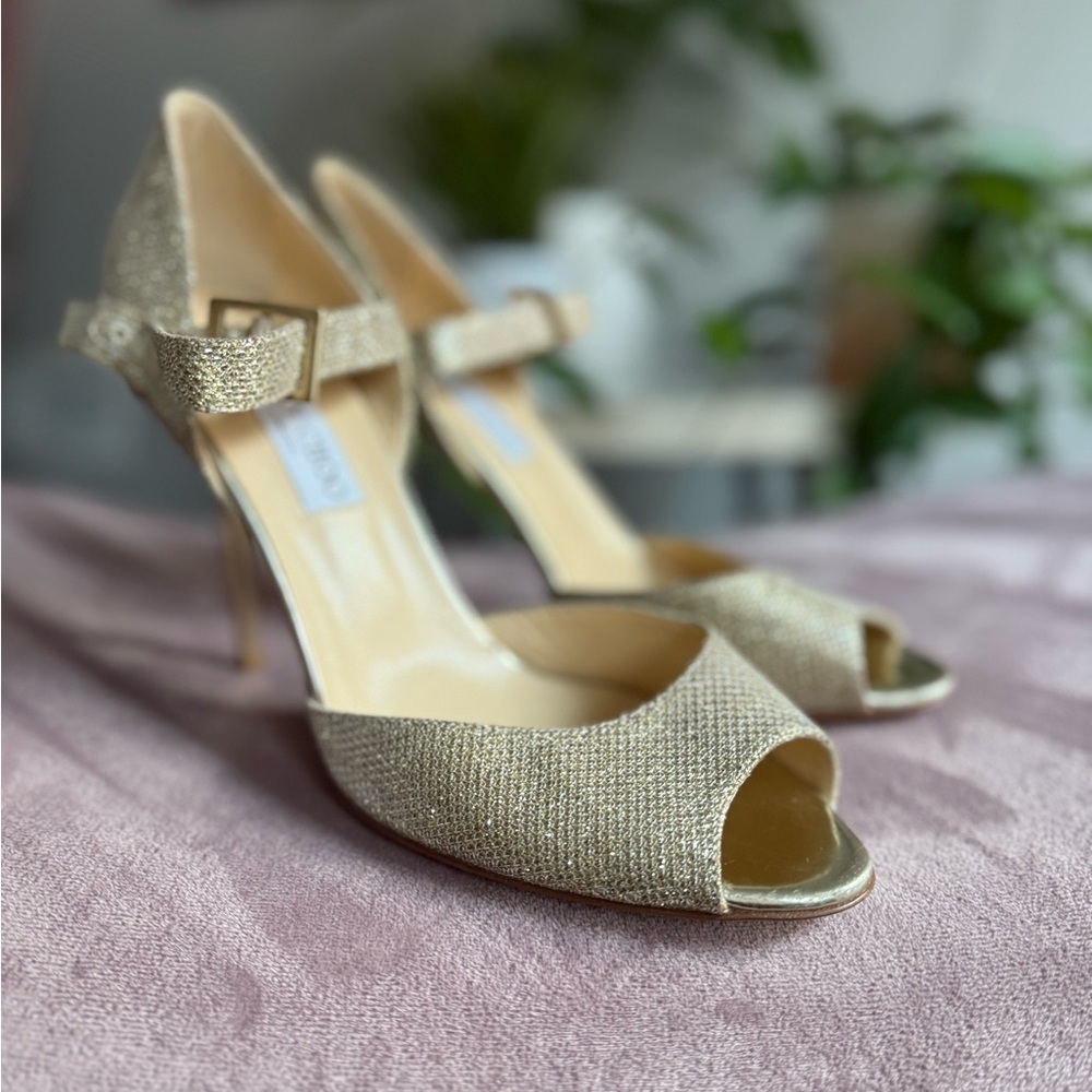 Jimmy Choo Glittering Gold Ankle Strap Heels